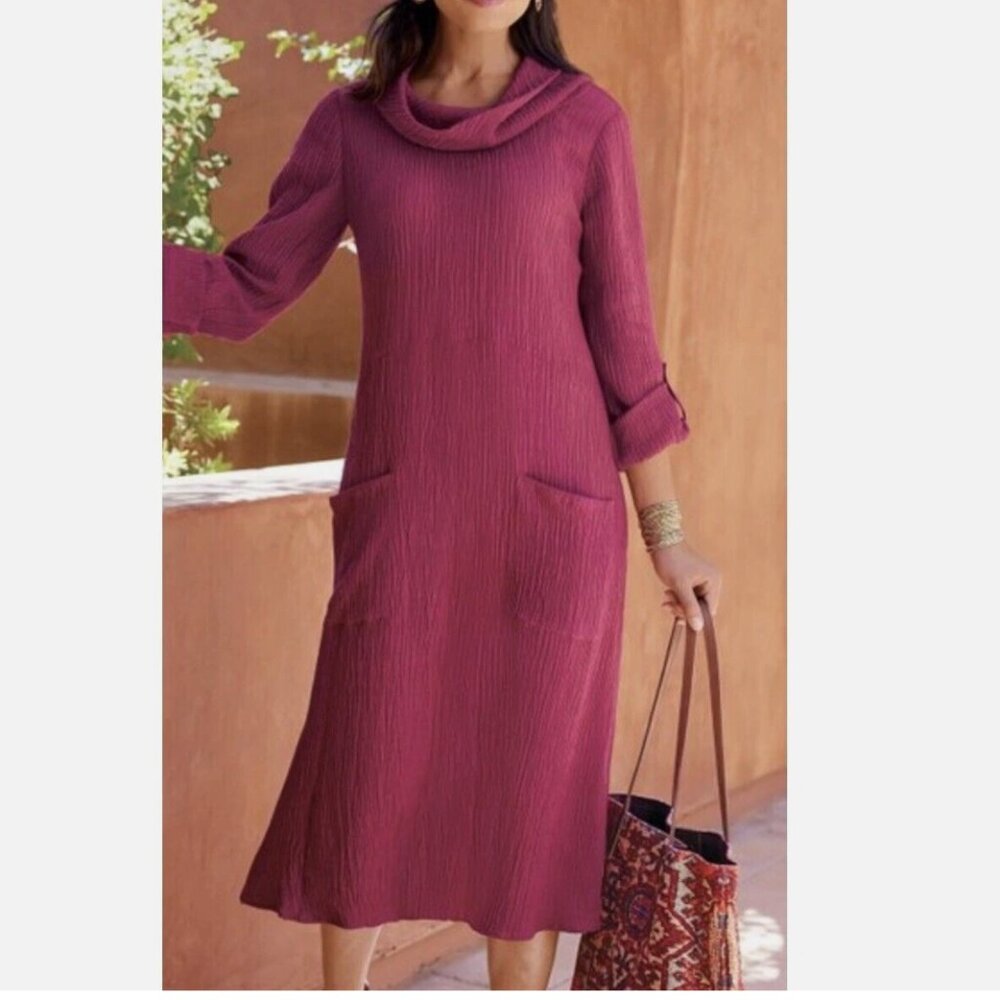 SOFT SURROUNDINGS Everly Cowl Neck Gauze Lagenlook Dress size PL